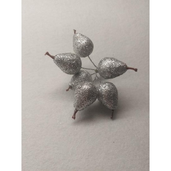 Груши в глиттере 25*45 мм цв. серебро, цена за 6 шт